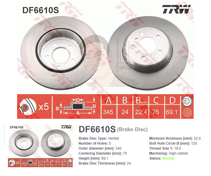 DF6610S จานเบรค-ดรัมเบรค(TRW) BMW 7 (F01 F02) ,525D (F10) ปี2010> R V