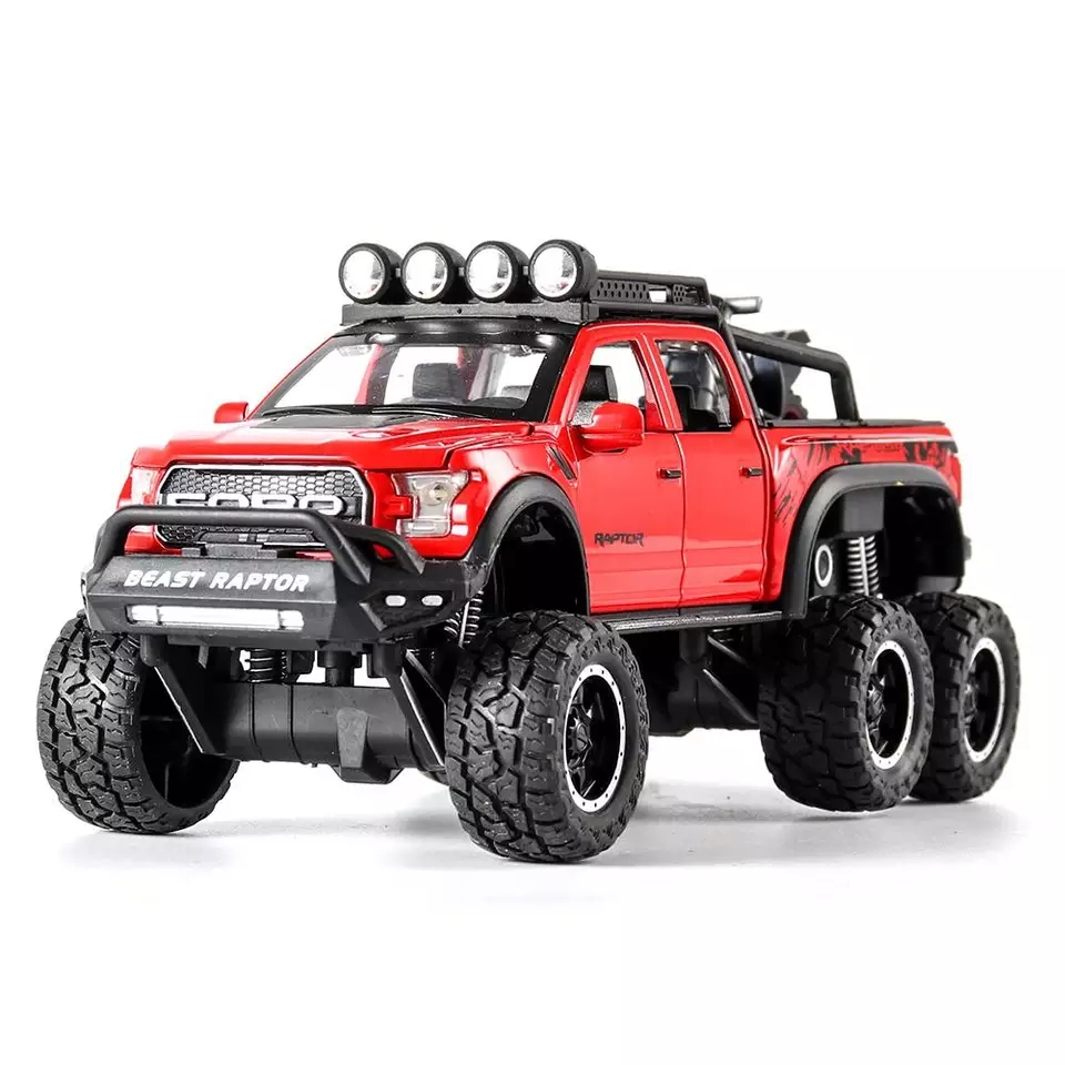 โมเดลรถเหล็ก Ford Raptor 6 ล้อ บรรทุกรถ scale 1:28 มีเสียงมีไฟ (ปลีก-ส่ง)