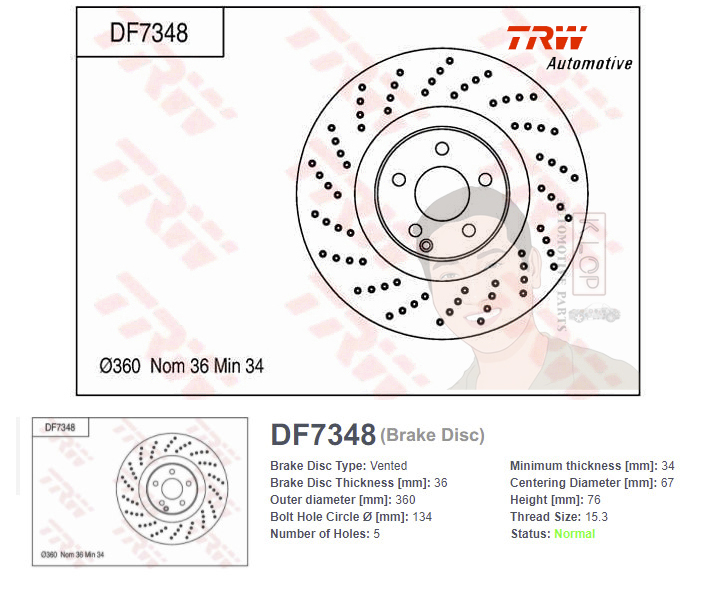 DF7348 จานเบรค-ดรัมเบรค(TRW) BENZ S-CLASS Coupe (จานมีรู) ปี1999-2006 F V