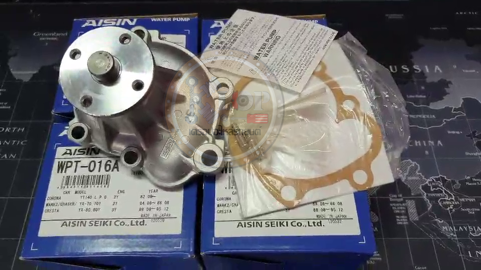 WPT-016A ปั๊มน้ำ(AISIN) TOYOTA CORONA ,LITEACE ,HILUX (เครื่องยนต์ 1Y,2Y,3Y) 1800,2000cc.