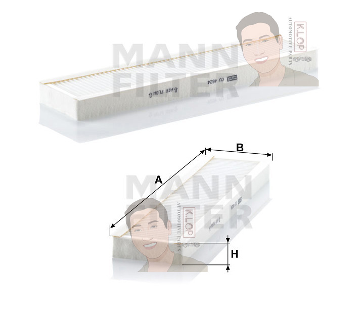 CU4624 ไส้กรองแอร์(MINI) Mini Cooper I ,Mini One I เครื่องยนต์ W11B16A (MANN-FILTER แท้นำเข้ายุโรป) Dimensions(mm.) A=460 B=108 H=30