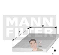 CU19004-2 ไส้กรองแอร์(BMW) X3(F25) ,X4(F26) เครื่องยนต์ N20,N47,N52,N55,N57,B47 (MANN-FILTER***งานพรีเมี่ยมแท้นำเข้ายุโรป) Dimensions(mm.) A=188 B=188 H=25