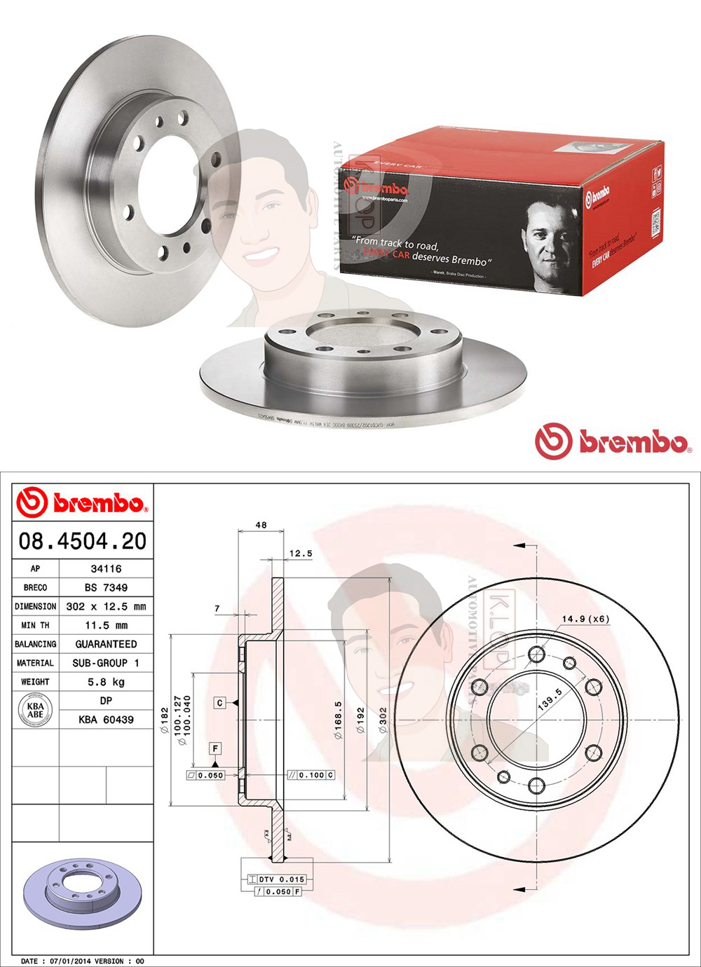 08 4504 20 จานเบรค ล้อ F (ยี่ห้อ BREMBO) รุ่น Std TOYOTA HIRO YN106 2.2 4x4 ปี 1982