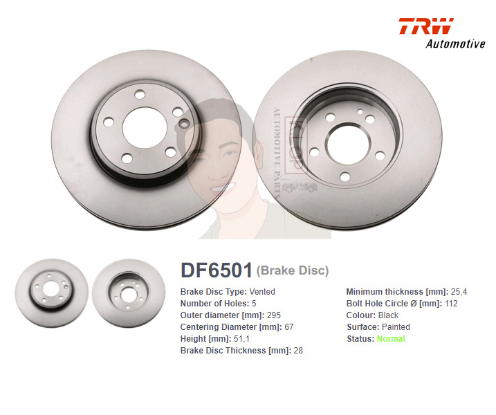 DF6501 จานเบรค-ดรัมเบรค(TRW) BENZ W156 GLA200, CLA180, 200 (C117), A180,200 (W176), B200, 200 CDI (W246,242) ปี2013> F V