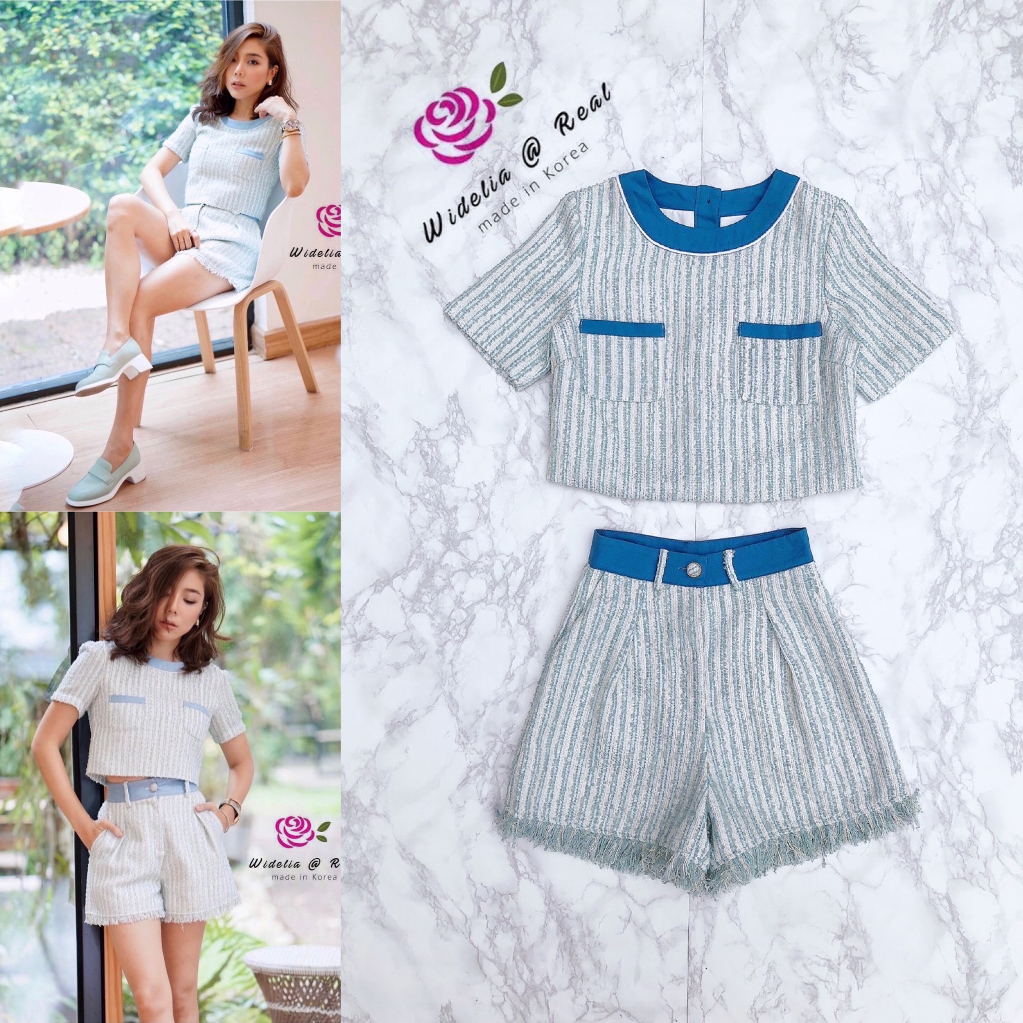 : Thea Set Top+Pant เซ็ทเสื้อครอปแขนสั้นกับกางเกงขาสั้นเอวสูง