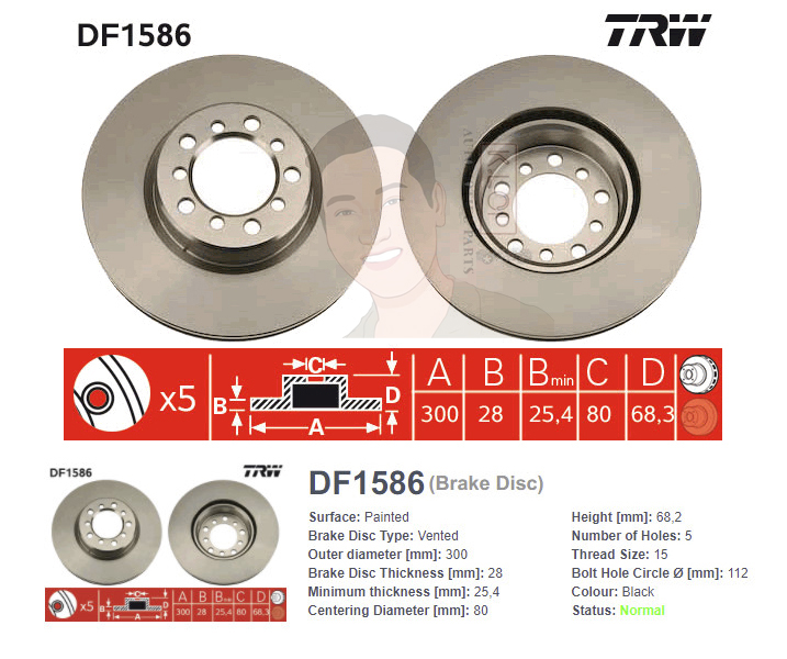 DF1586S จานเบรค-ดรัมเบรค(TRW) BENZ W126 500SEL ปี1985-1993 F V