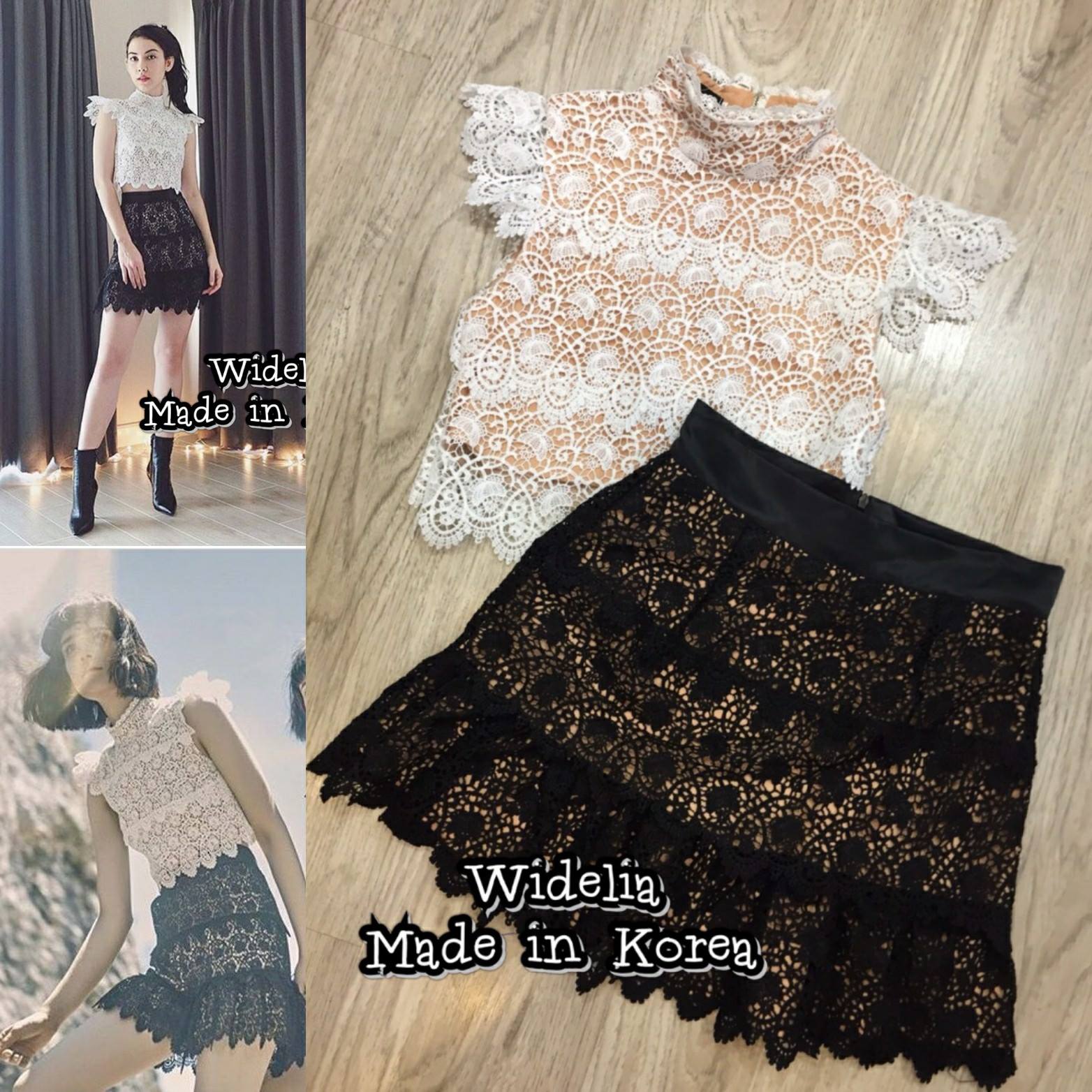 *พร้อมส่ง*LBT Set :: เซท้สื้อลูกไม้แขนกุดกับกระโปรงเอวสูง