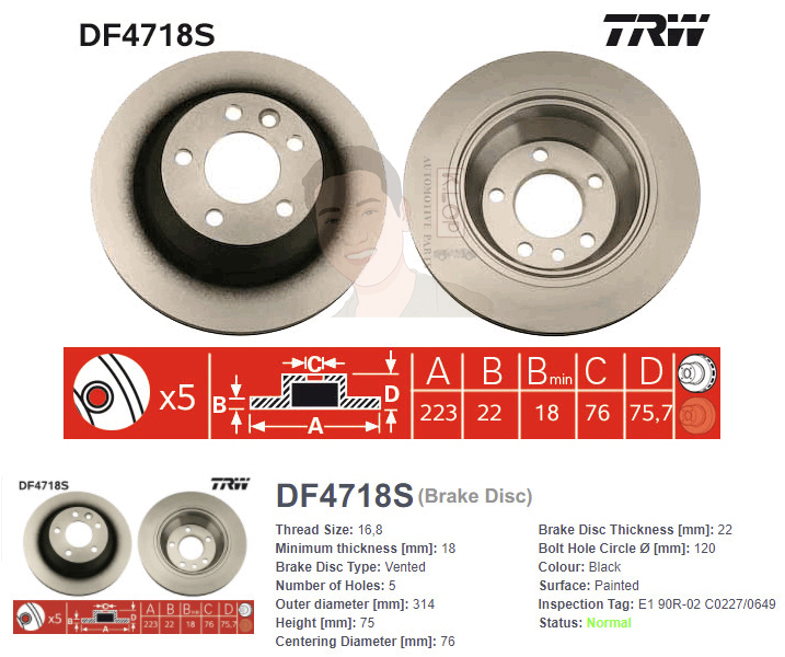 DF4718S จานเบรค-ดรัมเบรค(TRW) VW BUS TRANSPORTER T5 (2.5 TDI / V6 3.2) ปี2003-2009 R V