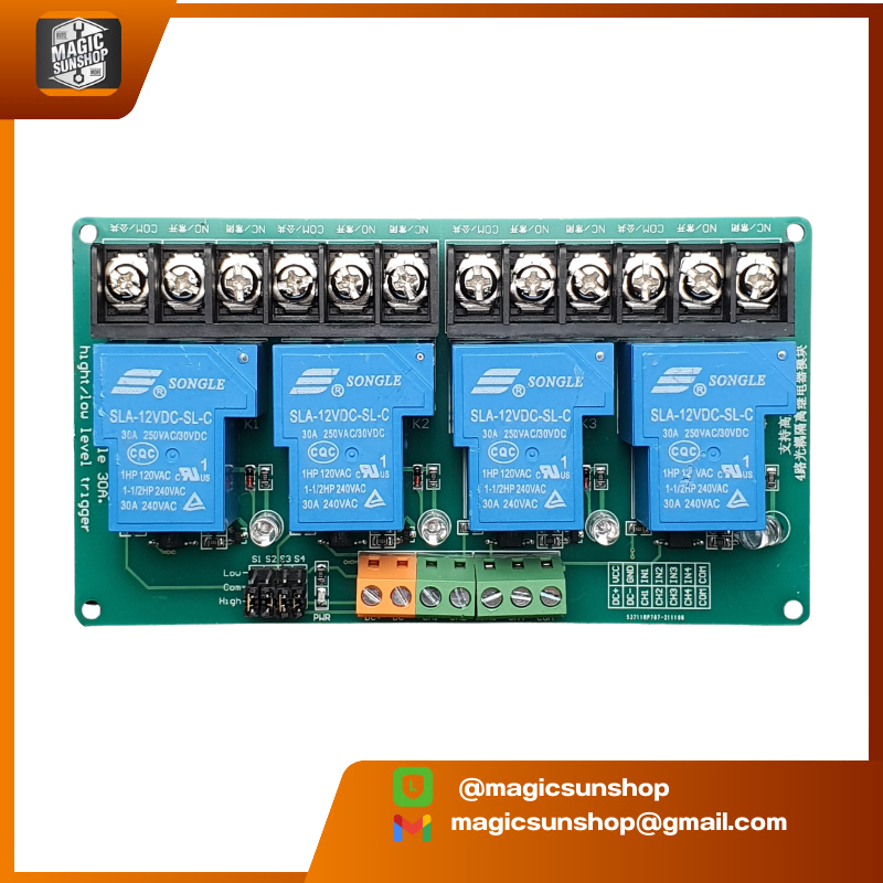 928097 4 Channel Relay 12V High And Low Trigger 240V/30A