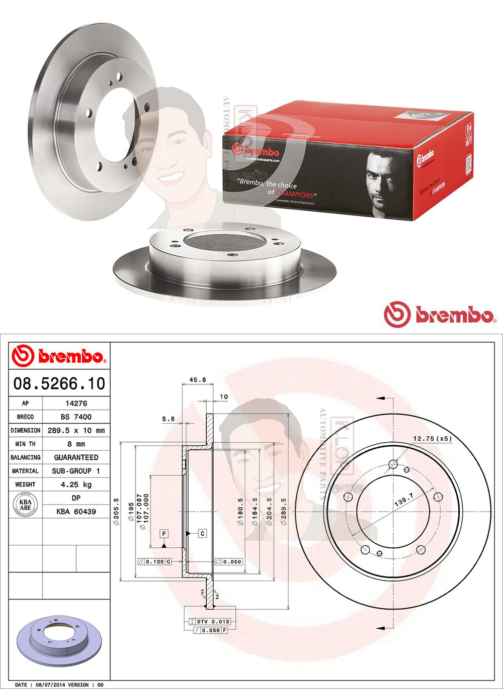 08 5266 10 จานเบรค ล้อ F (ยี่ห้อ BREMBO) รุ่น Std SUZUKI Vitara 3dr Jimny ปี1998 ปี 1988