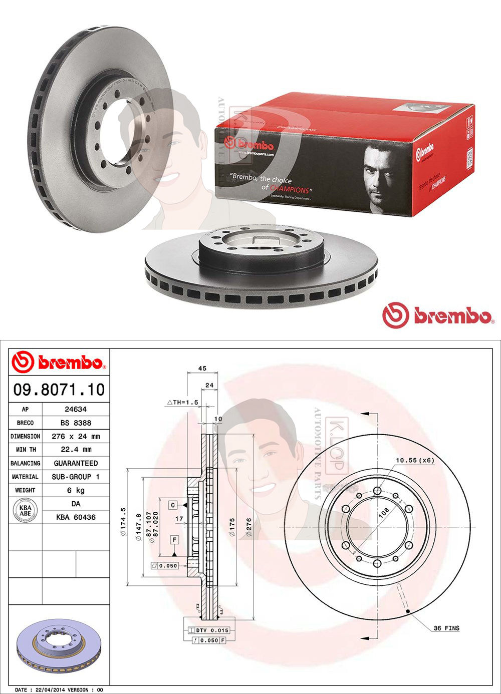 09 8071 11 จานเบรก-หน้า UV(ยี่ห้อ Brembo) Mitsubishi สตราด้า Strada 4x4, ปาเจโร่ II G-Wagon 4WD ปี1990-2000 ขนาด 276 มิล.