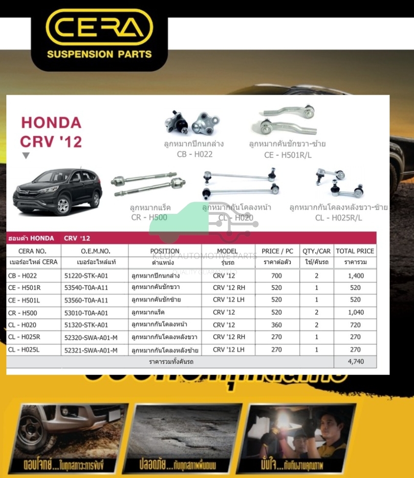 ลูกหมากช่วงล่าง(CERA) Honda CRV GEN 4 ปี2012- (MADE IN THAILAND) *** มาอุดหนุนสินค้าไทยกันครับ