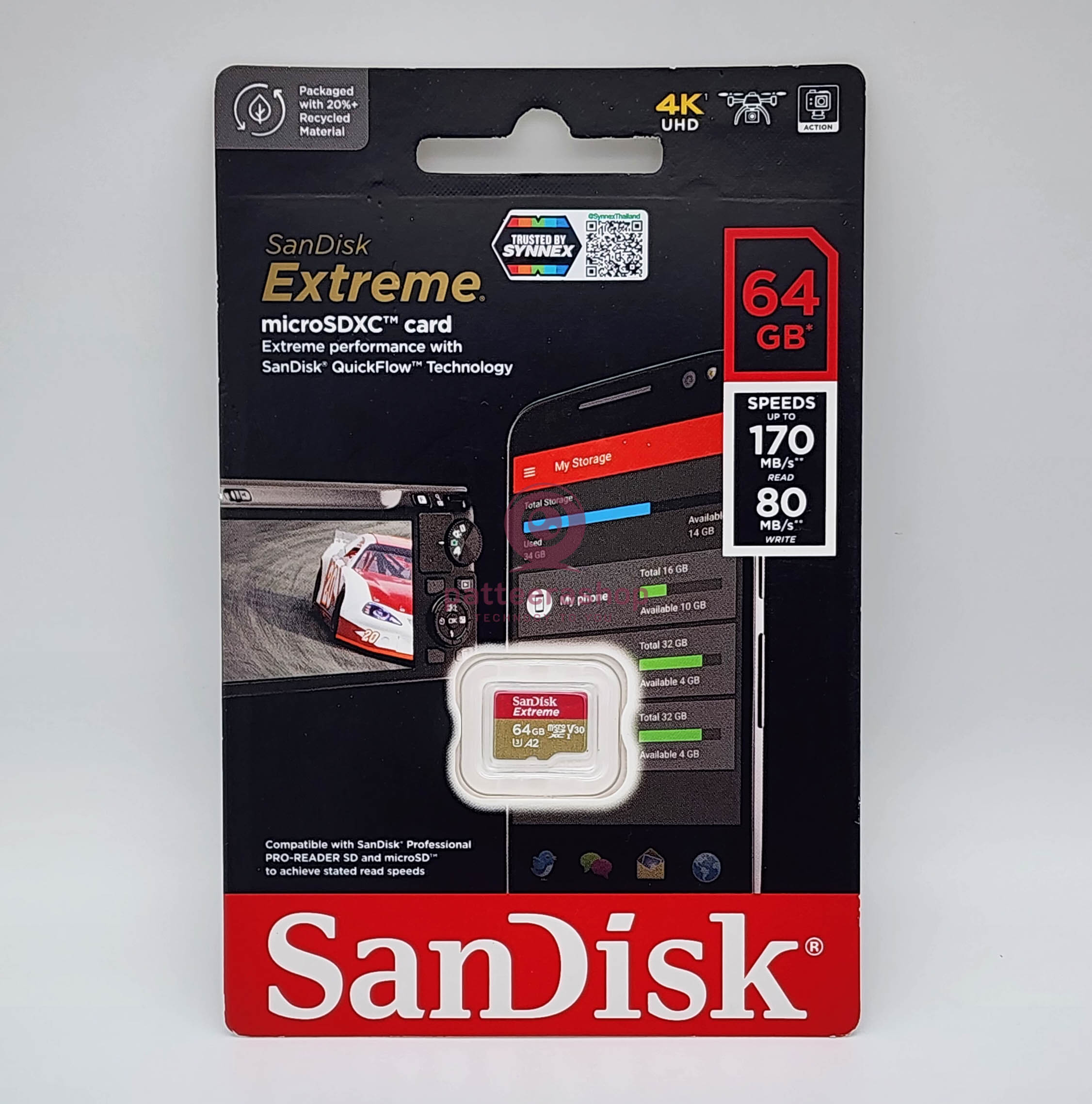 เมมโมรี่การ์ด Sandisk Extreme 64GB. แท้ ประกัน 10 ปี (Micro SD Card) มาตรฐาน U3