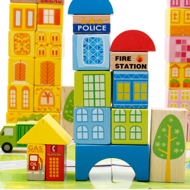 บล็อคไม้สร้างเมือง 100 ชิ้น