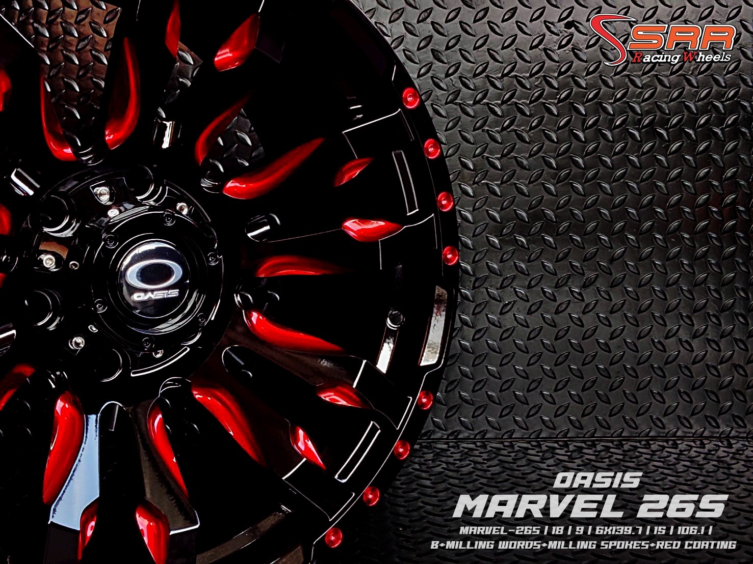 OASIS MARVEL 26S ขอบ18 6H139.7 ET15 สีดำคลิบแดง ราคาพิเศษ