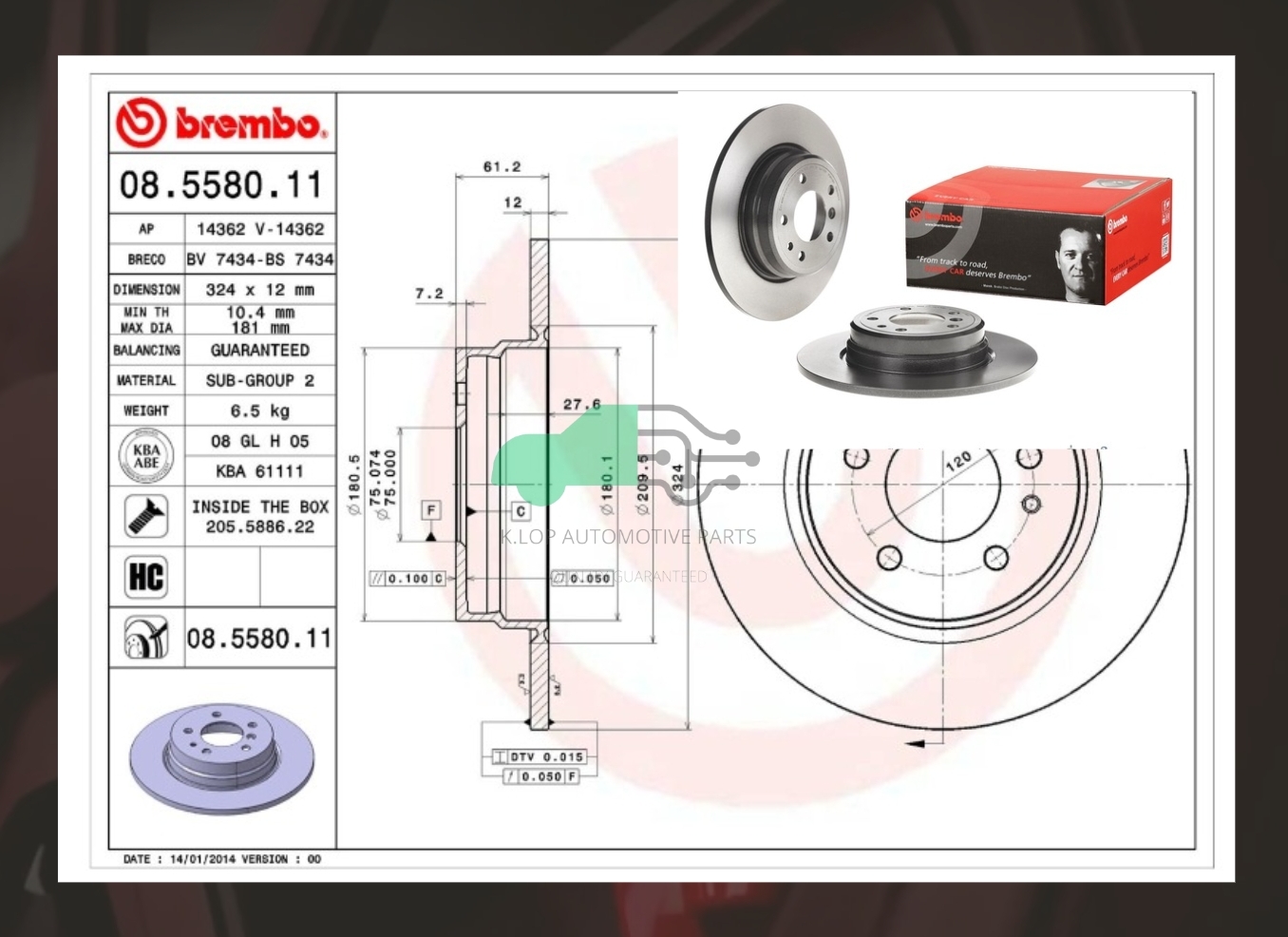 08 5580 11 จานเบรคหลัง (ยี่ห้อ BREMBO) BMW ซีรี่ส์ 7 E38 (730i 740i) 94-01