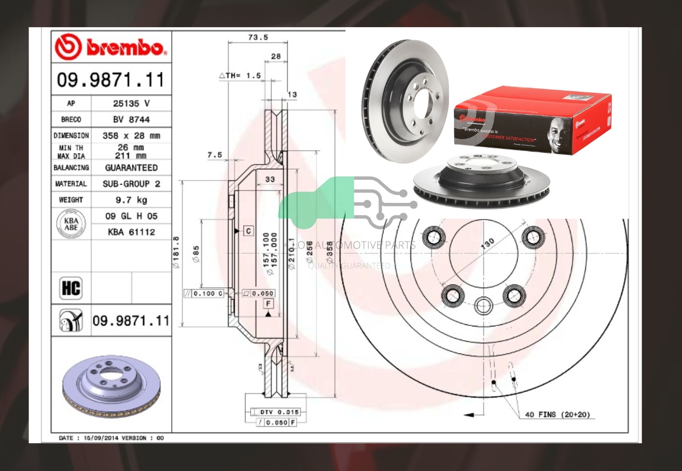 09 9871 11 จานเบรคหลัง (ยี่ห้อ BREMBO) Audi Q7 (3.0 3.6 4.2 TFSI TDI) Quattro 4LB (HC)/CAYENNE 9PA (3.2 4.5 4.8), 92A (3.0S Hyb 3.6 3.6S GTS 4.8S GTS 4.8T 3.0 Diesel) (HC)