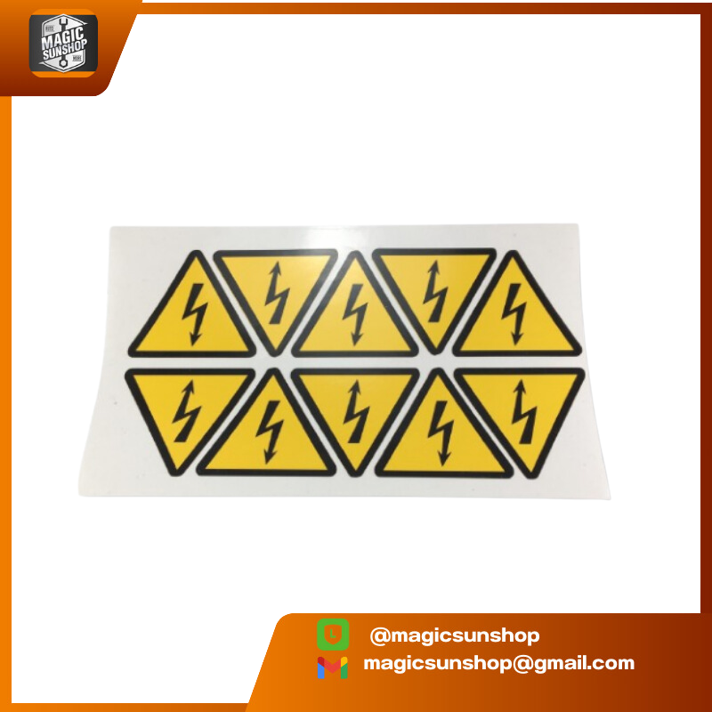 919340 สติ๊กเกอร์ระวังไฟฟ้าช็อต ขนาด 5 ซม. 5x5x5ซม. เหลือง
