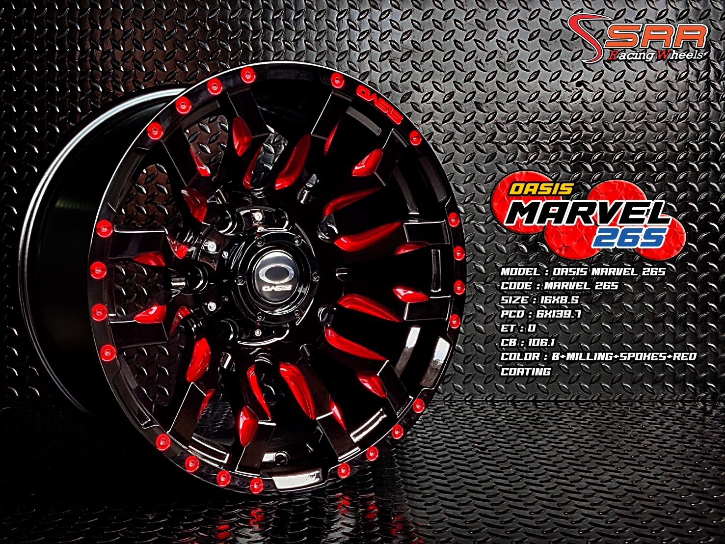 OASIS MARVEL 26S ขอบ16 6H139.7 ET0 B+MILLING+SPOKES+RED ราคาพิเศษ