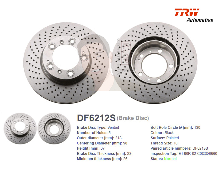 DF6212S จานเบรค-ดรัมเบรค(TRW) PORSCHE Porsche 911 / BOXSTER / CAYMAN ปี2002 FL