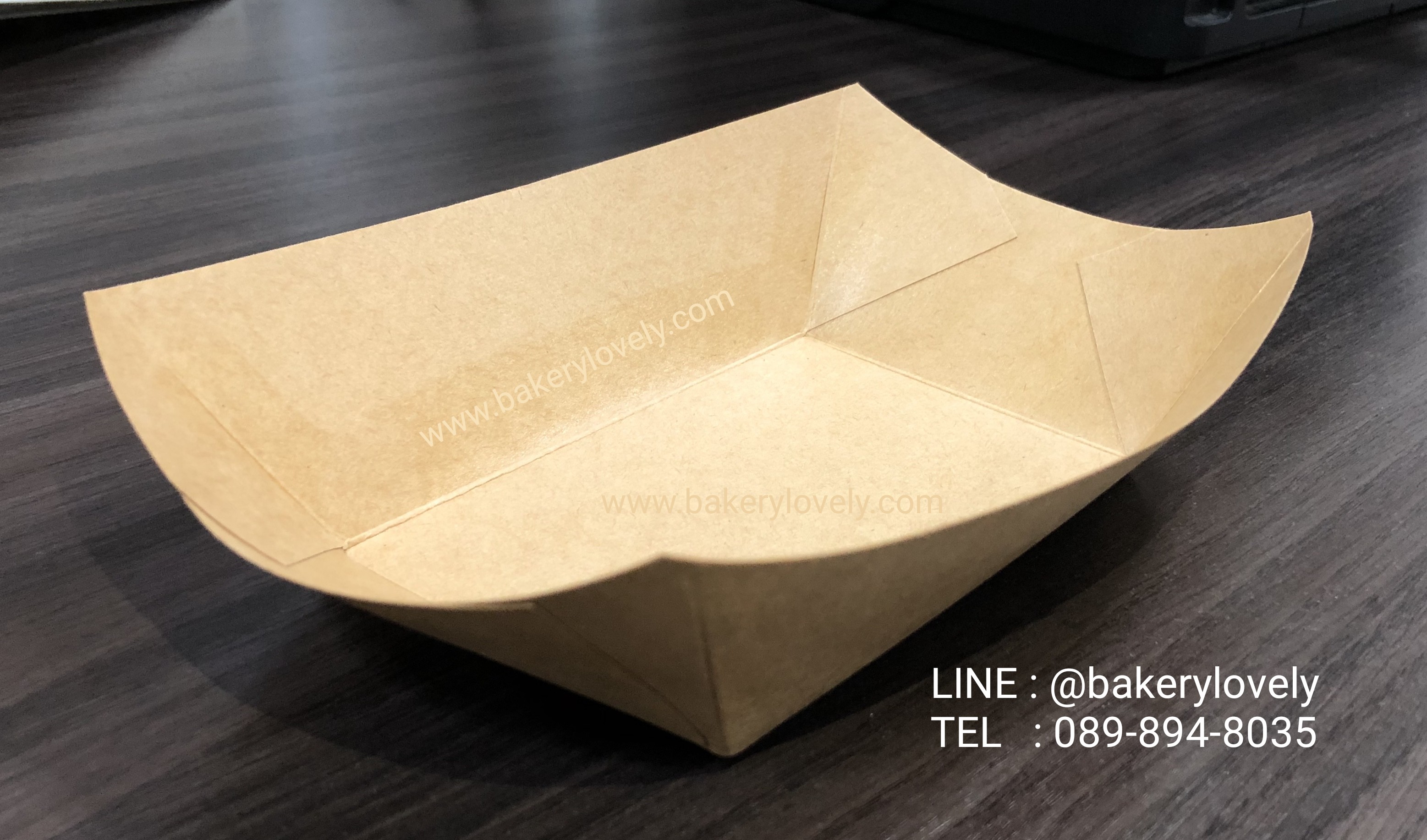 ถาดกระดาษ สีน้ำตาล 8.7x13.7x5.2 cm ขอบเรียบ ( เคลือบใน )