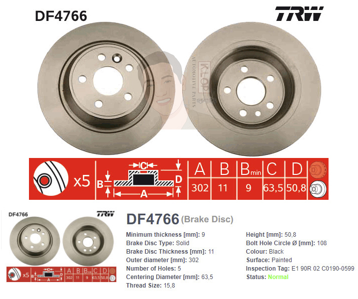 DF4766S จานเบรค-ดรัมเบรค(TRW) VOLVO S60 II DRIVe B ปี2010> R S