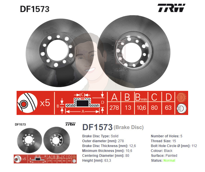 DF1573 จานเบรค-ดรัมเบรค(TRW) BENZ W123 230E ปี1976-1979 F S