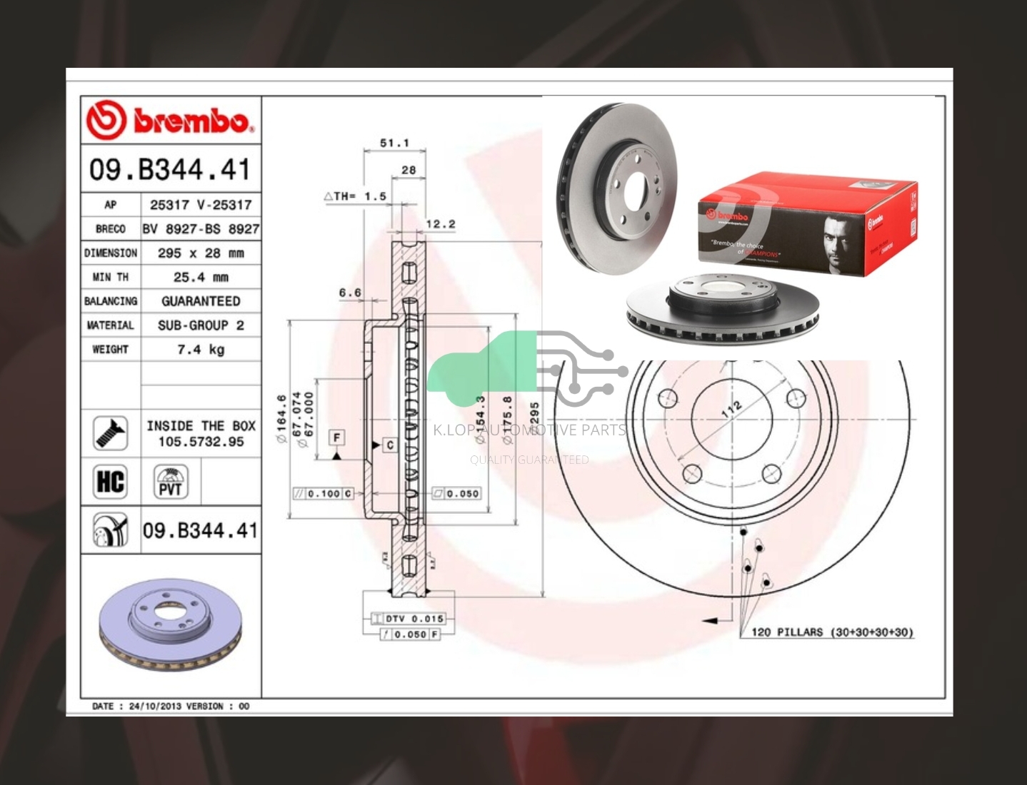 09 B344 41 จานเบรคหน้า (ยี่ห้อ BREMBO) BENZ A W176, CLA C117, GLA X156, B W246 (HC)