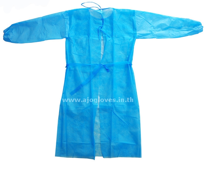 Disposable Isolation Gown เสื้อกาวน์ใยสังเคราะห์ สีฟ้า หนา 40 GRAMS