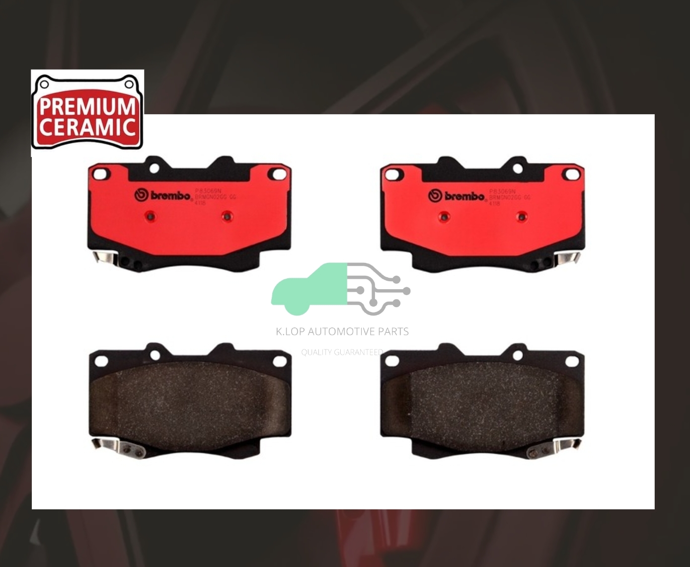 P83 069N ผ้าเบรกหน้า (แท้ BREMBO รุ่น Ceramic) HILUX VIGO (Open cab) (2.5 3.0) 4x2 Prerunner, 4x4 2004-2008/FORTUNER 4x4 (2.7 3.0)