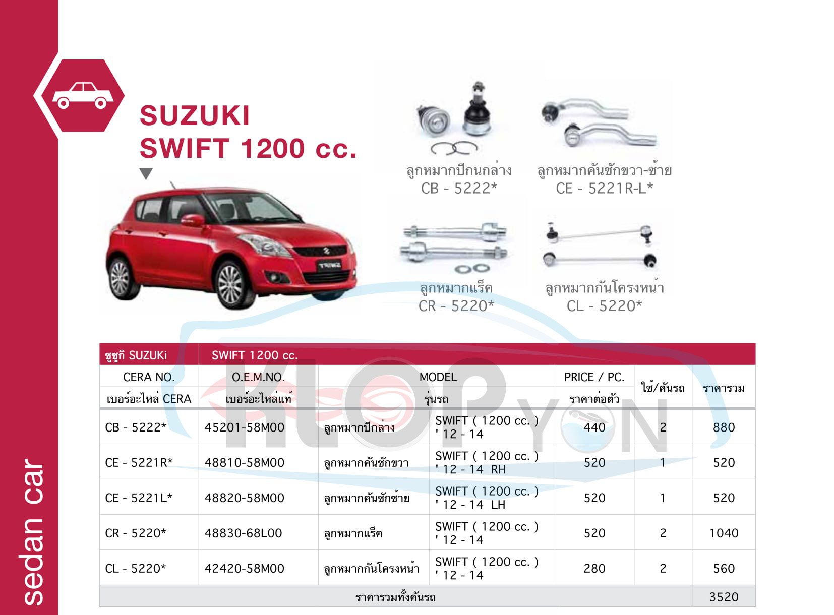 ชุด-ลูกหมากรถยนต์ CERA (รถเก๋ง sedan car) Suzuki-ทุกรุ่น