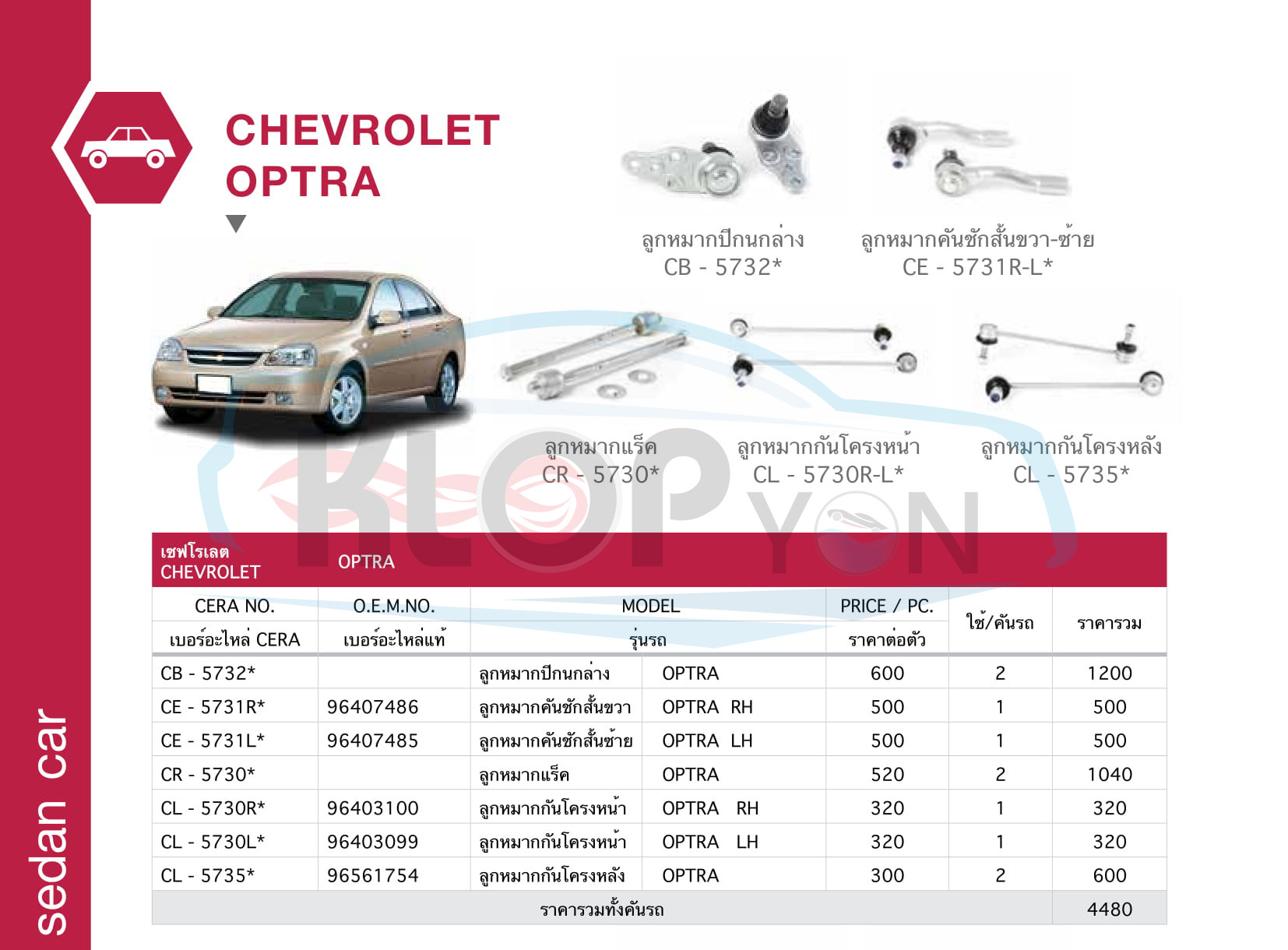 ชุด-ลูกหมากรถยนต์ CERA (รถเก๋ง sedan car) Chevrolet-ทุกรุ่น