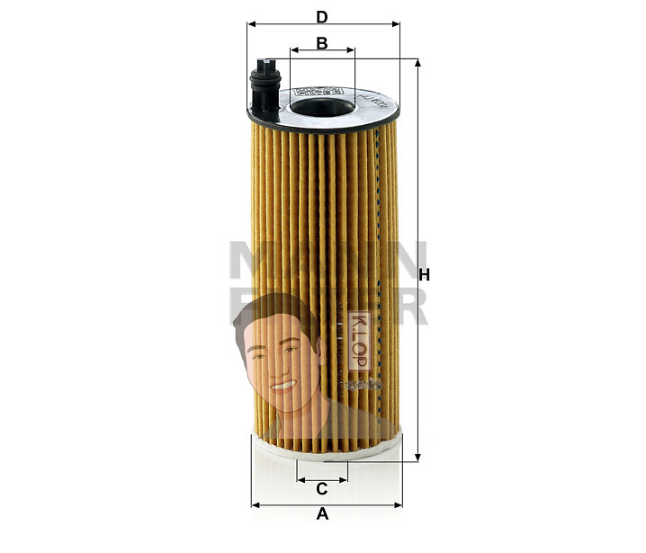 HU6004X ไส้กรองเครื่อง(BMW) E90(318D,320D), F30(318D,320D), F10(520D,525D), F12(640D) เครื่องยนต์ N47,N57 (MANN-FILTER***งานพรีเมี่ยมแท้นำเข้ายุโรป) Dimensions(mm.) A=54 B=18 C=18 D=53 H=134