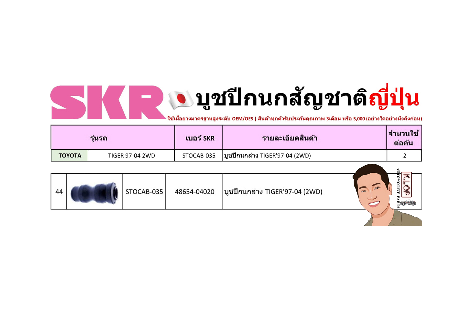 ชุด-บู๊ชปีกนก (SKR ญี่ปุ่น) TOYOTA TIGER ปี1997-2004 2WD (รหัส) STOCAB-035