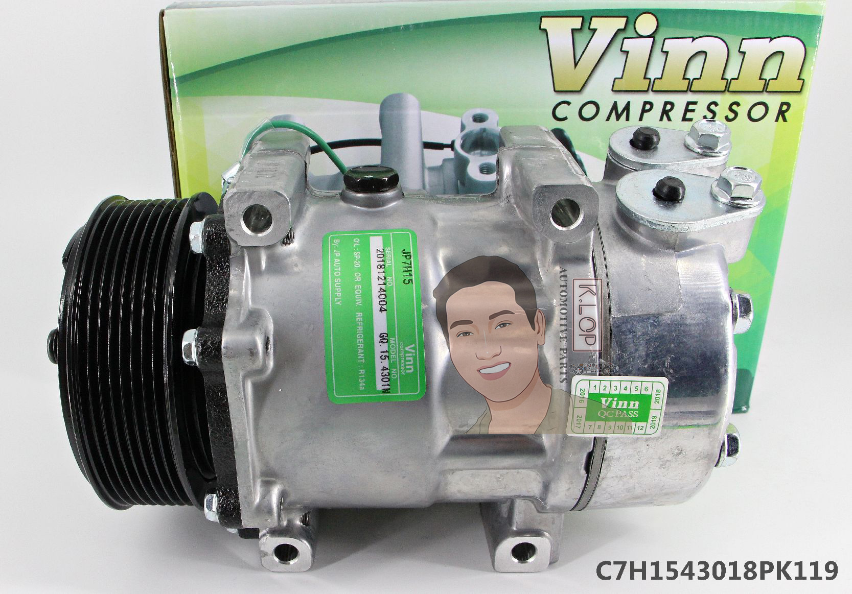 C7H1543018PK119 คอมแอร์ยี่ห้อ Vinn (SD 7H15 SCANIA 4-ขา 8PK 24V. (119mm) ออกบน - แปะ)