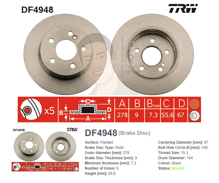 DF4948S จานเบรค-ดรัมเบรค(TRW) BENZ W204 C180 ปี2007> R S