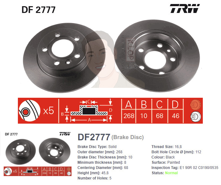 DF2777 จานเบรค-ดรัมเบรค(TRW) SEAT ALHAMBRA 1.9TDI ปี2000-2002,ปี2002 > R S