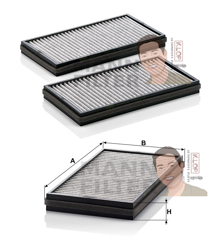 CUK3124-2 ไส้กรองแอร์ชาโคล(BMW) E65,E66(730D,730I) เครื่องยนต์ N52,N62,N73,M57 (MANN-FILTER***งานพรีเมี่ยมแท้นำเข้ายุโรป) Dimensions(mm.) A=314 B=163 H=30