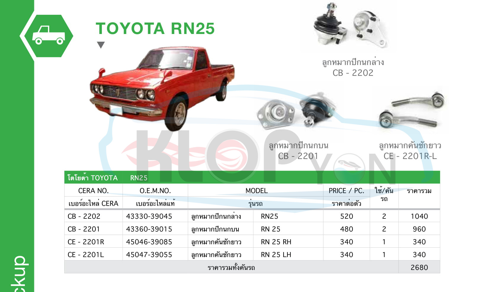 ชุด-ลูกหมากรถยนต์ CERA (รถกระบะ pickup) Toyota-ทุกรุ่น