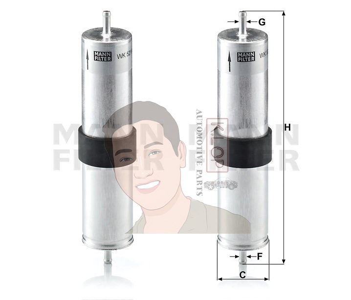 WK521/4 กรองเครื่อง(MINI) Mini One I (1.4 DIESEL R50/R52) เครื่องยนต์ 1ND (MANN-FILTER แท้นำเข้ายุโรป) Dimensions(mm.) C=55 F=8 G=8 H=274
