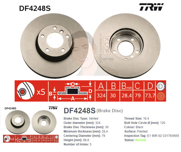 DF4248S จานเบรค-ดรัมเบรค(TRW) BMW E39 (DF4248S ใช้กับ 530i) ปี2000 > F V