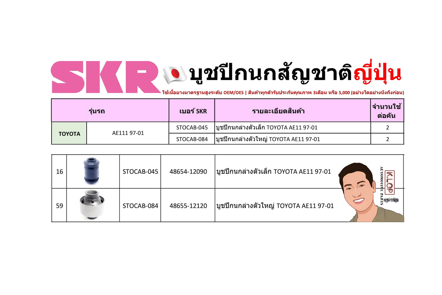 ชุด-บู๊ชปีกนก (SKR ญี่ปุ่น) TOYOTA AE111 ปี1997-2001 (รหัส) STOCAB-045 /STOCAB-084