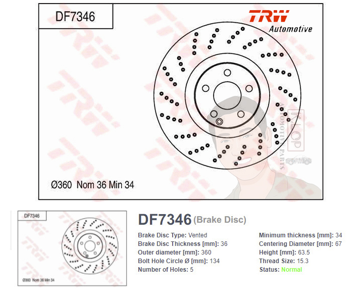 DF7346 จานเบรค-ดรัมเบรค(TRW) BENZ C219 CLS55 AMG (มีรูหน้าหลัง) <BP> ปี2004-2011 F V