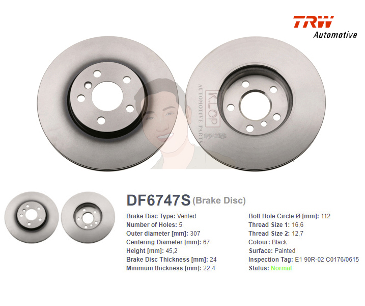DF6747S จานเบรค-ดรัมเบรค(TRW) BMW X1 (F48), Series 2 (F45,46) 218i ปี2014> F V