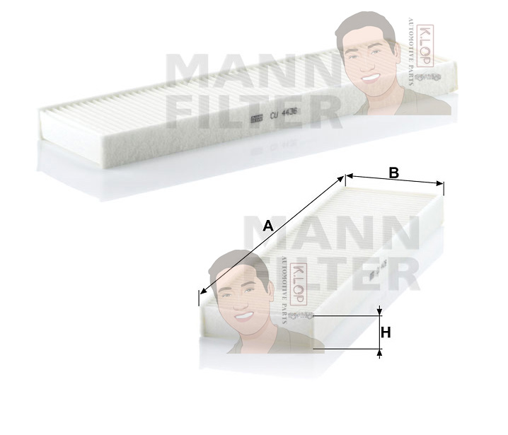 CU4436 ไส้กรองแอร์(MINI) Mini Cooper II /Clubman /Countryman Mini One II /Clubman /Countryman เครื่องยนต์ N12B16A (MANN-FILTER แท้นำเข้ายุโรป) Dimensions(mm.) A=449 B=120 H=32
