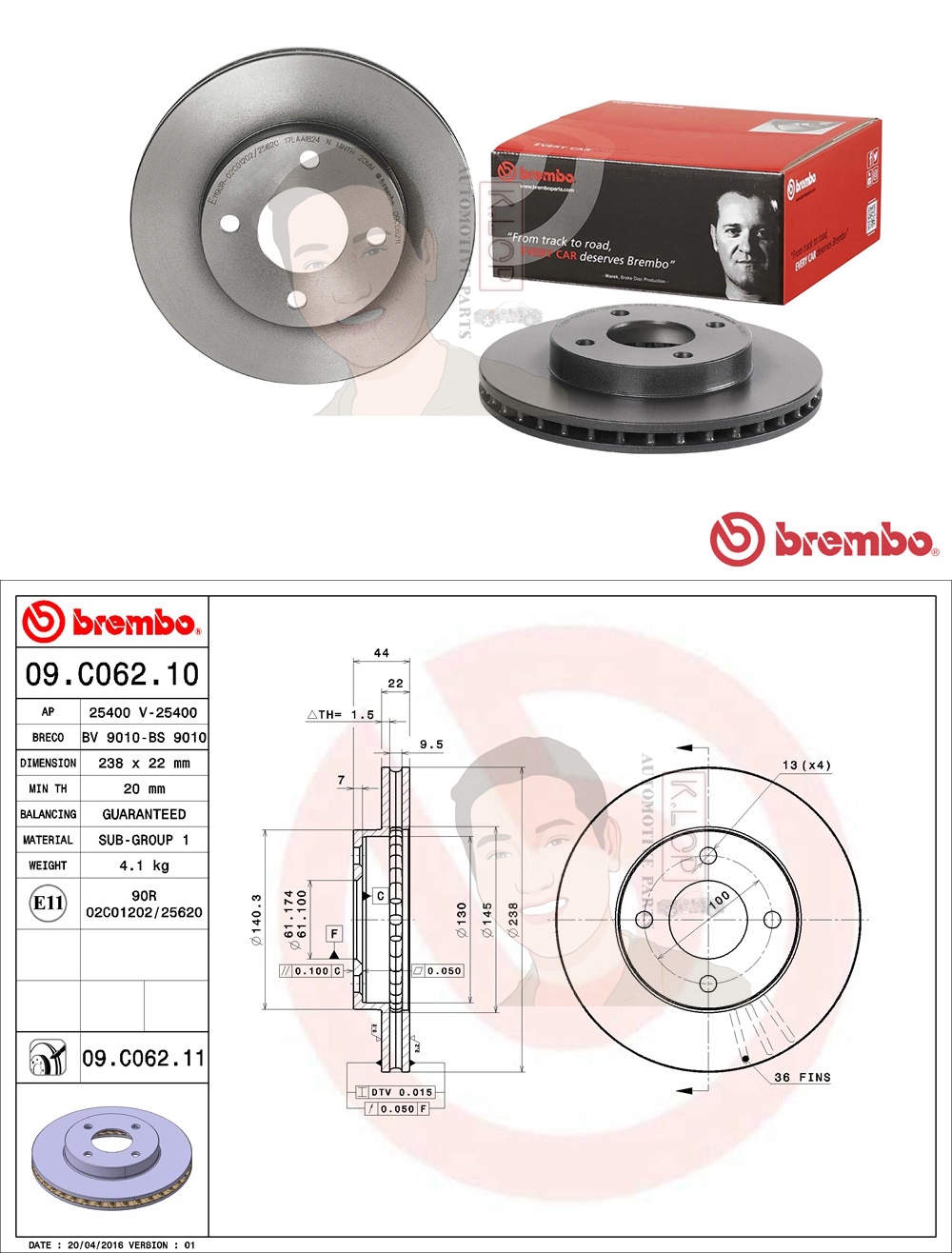 09 C062 11 จานเบรค ล้อ F (ยี่ห้อ BREMBO) รุ่น UV NISSAN March 1.2, Almera ปี 2010->