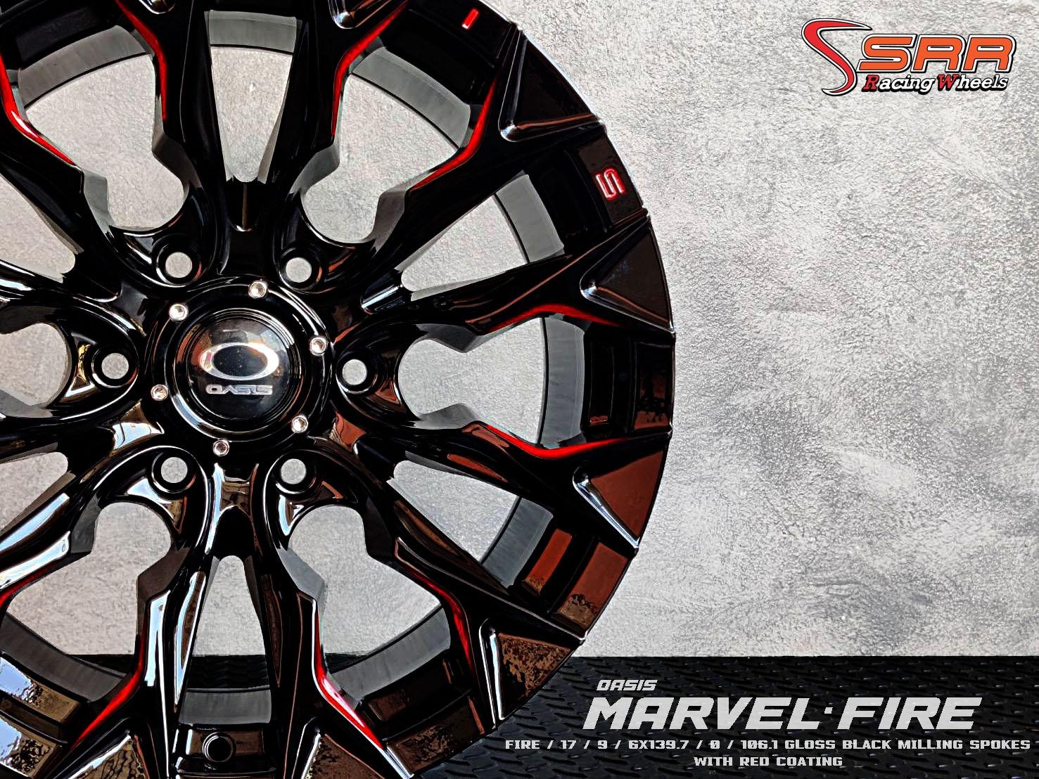 OASIS MARVEL FIRE ขอบ17 6x139.7 ET0 สีดำเงาตัดแดง ราคาพิเศษ