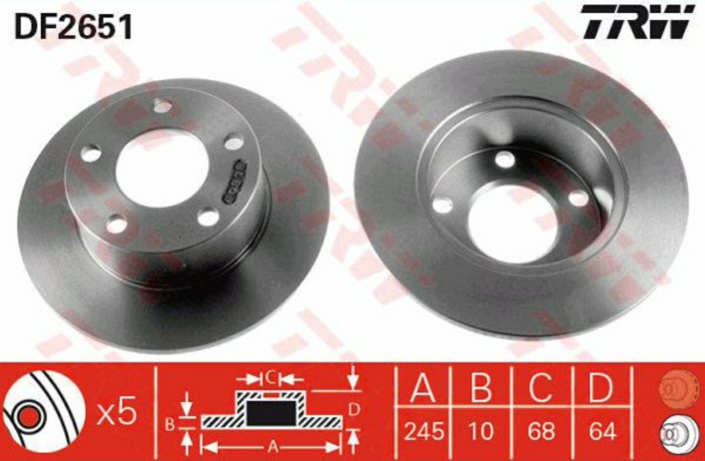 จานเบรกหลัง TRW : AUDI 100 2.3cc 1990-1994 ***ราคาต่อใบ