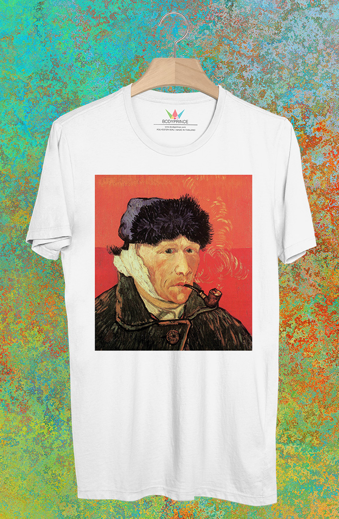 BP696 เสื้อยืด Vincent Van Gogh Self Portrait with Bandaged Ear and Pipe