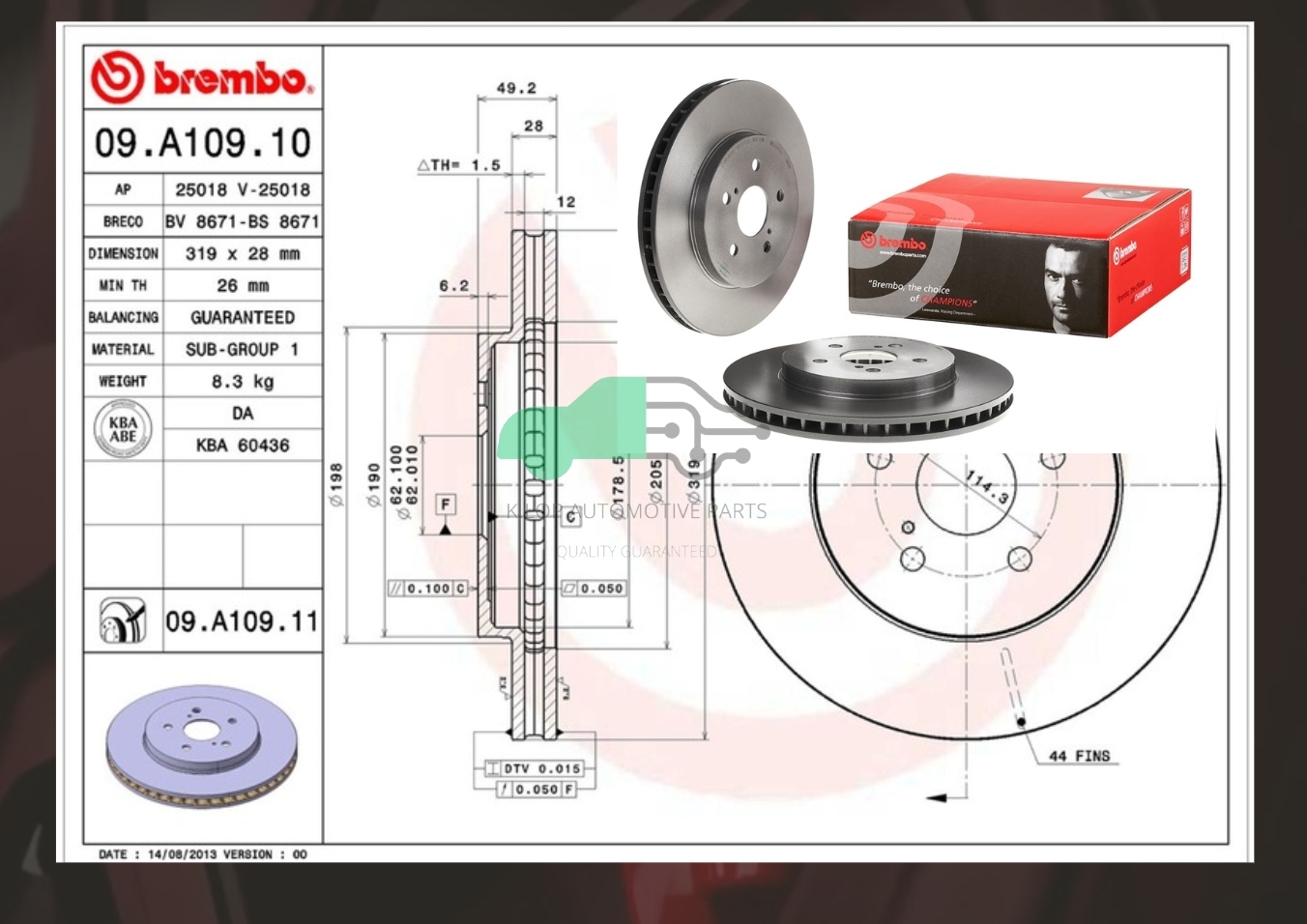 09 A109 11 จานเบรค ล้อ F (ยี่ห้อ BREMBO) รุ่น UV LEXUS RX300 RX350 (Harrier)